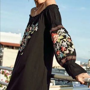 Free People embroidered tunic dress, off the shoulder style